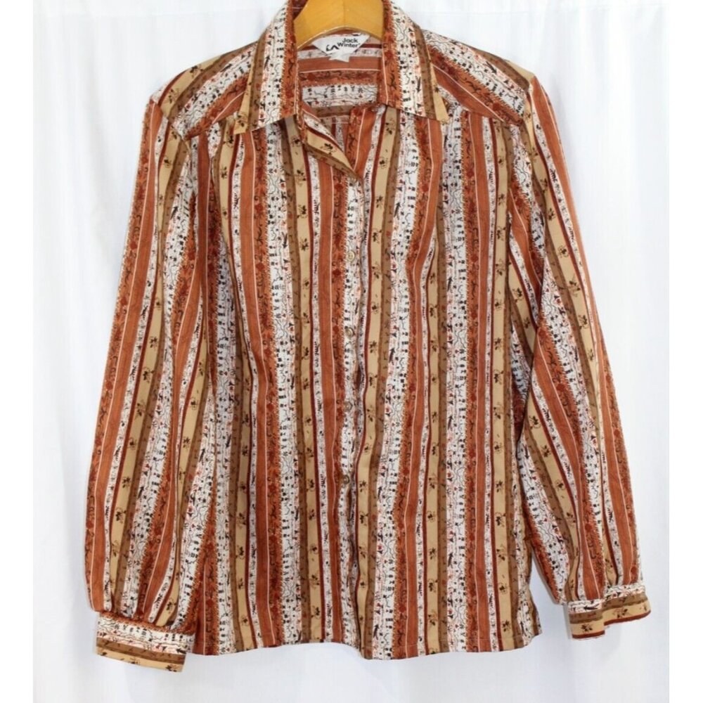Jack Winter Vintage Womens‎ Striped Floral Long Sleeve Button Up Blouse 12